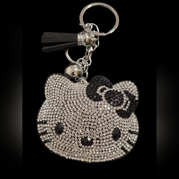 Hello Kitty Black Rhinestone Bag Charm Keychain - Picture 1 of 2